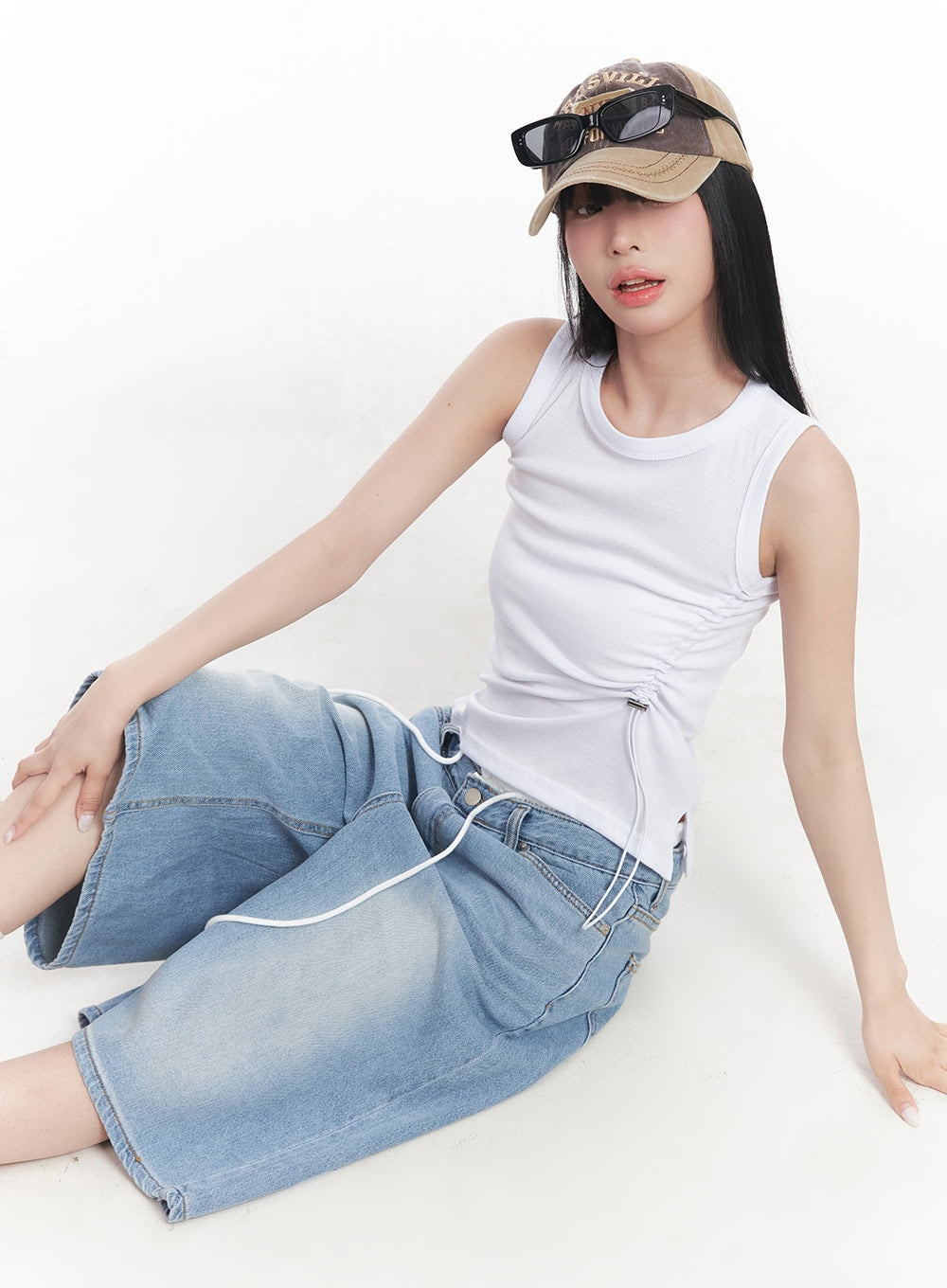 shirred-crop-tank-top-cy527 / White