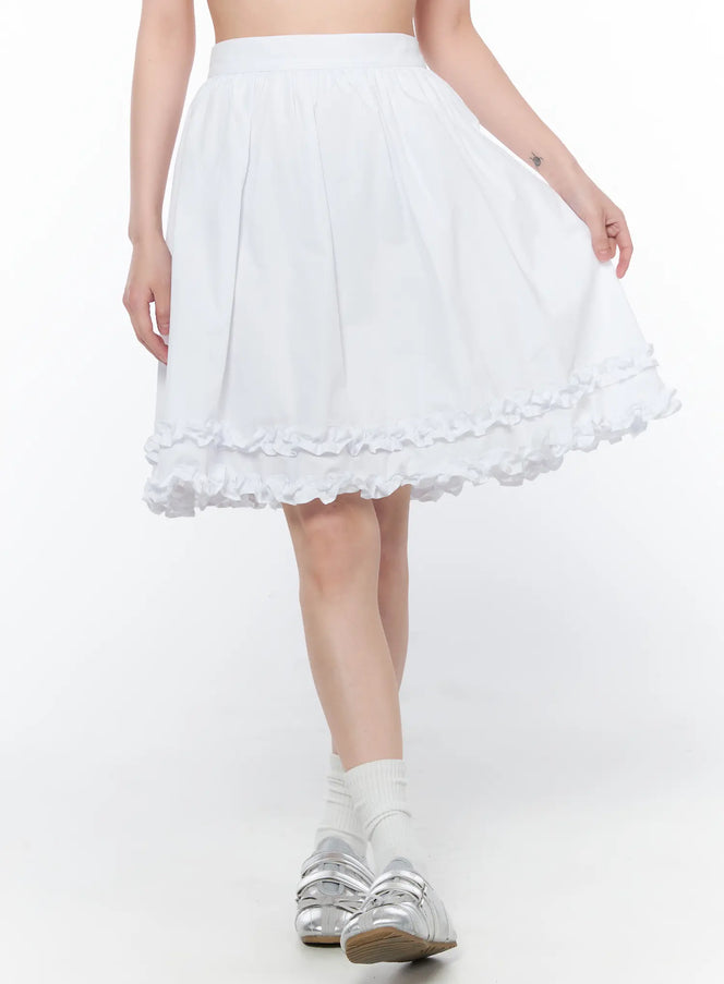 Frilled Shirred Midi Skirt CA528