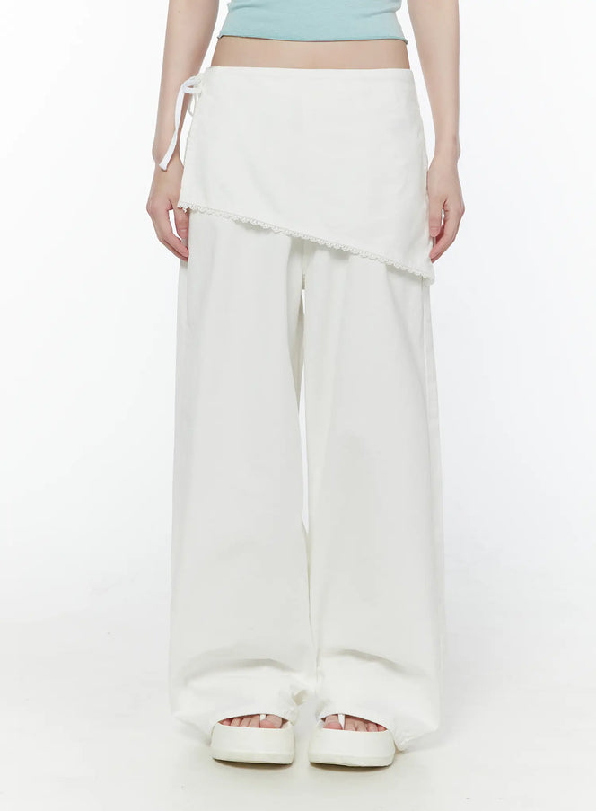 lace-wrap-cotton-trousers-cu505 / White