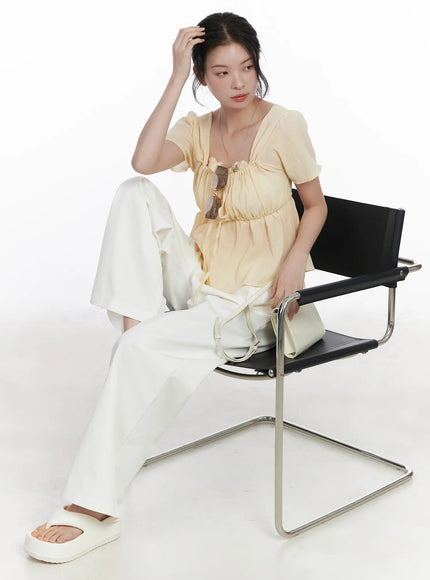 chiffon-ruffle-short-sleeve-blouse-ca510 / Yellow