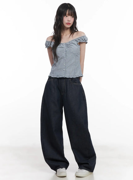 plaid-frill-off-shoulder-top-cu519