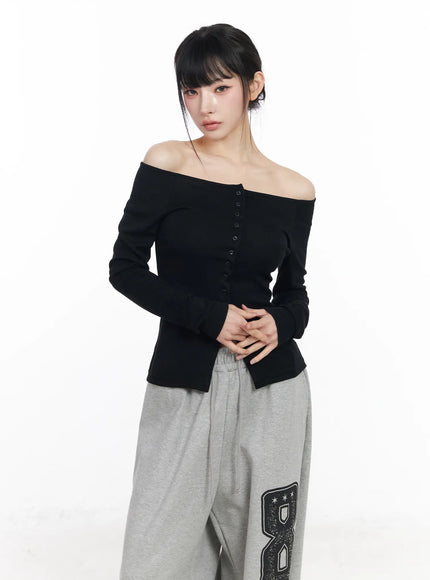 off-shoulder-button-up-long-sleeve-top-cf518