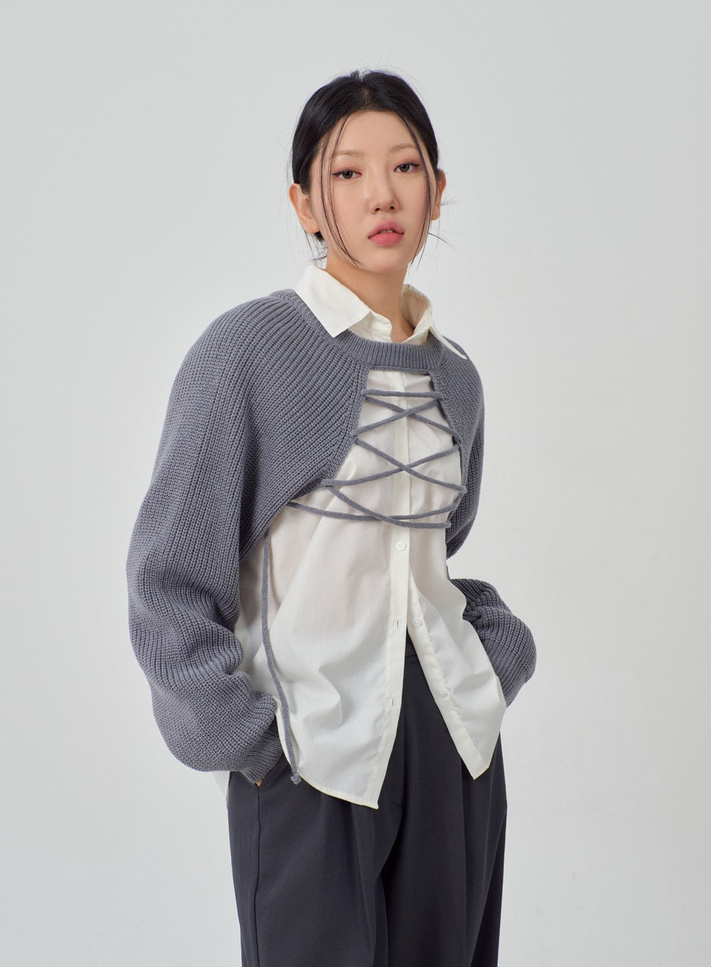 Lace-Up Knit Bolero IM316