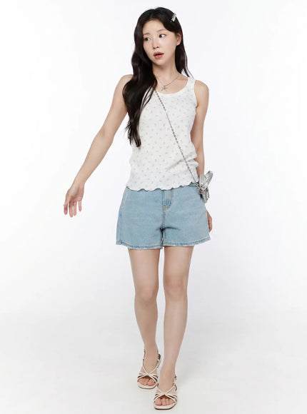 Washed Denim High-Waist Shorts IY507