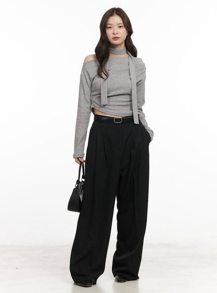 Pintuck Wide-Fit Slacks Pants CM511