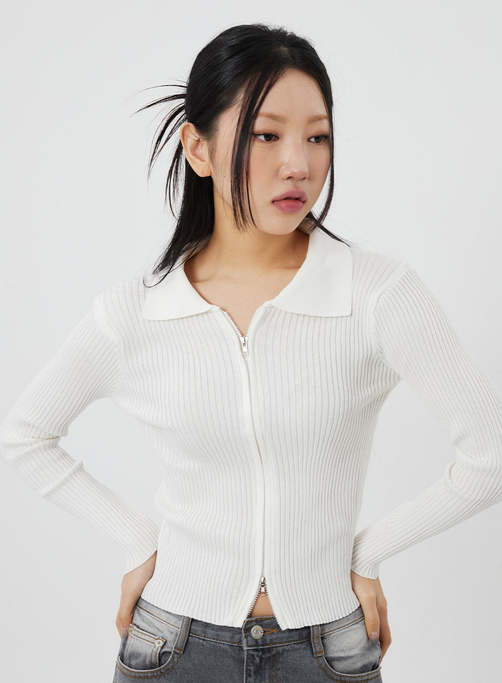 Ribbed Knit Zip-Up CF324