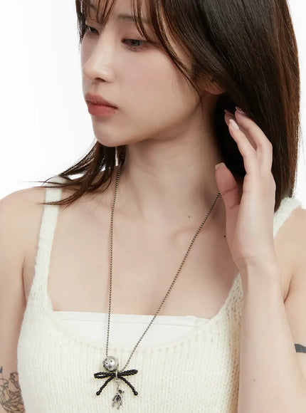 black-ribbon-ball-pendant-necklace-id529
