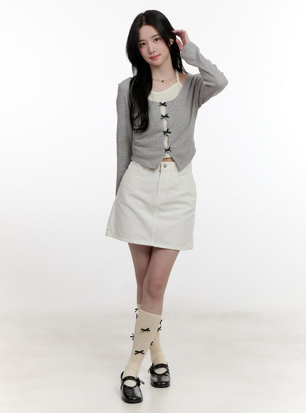 Ribbon Cut Out Cropped Cardigan CF527