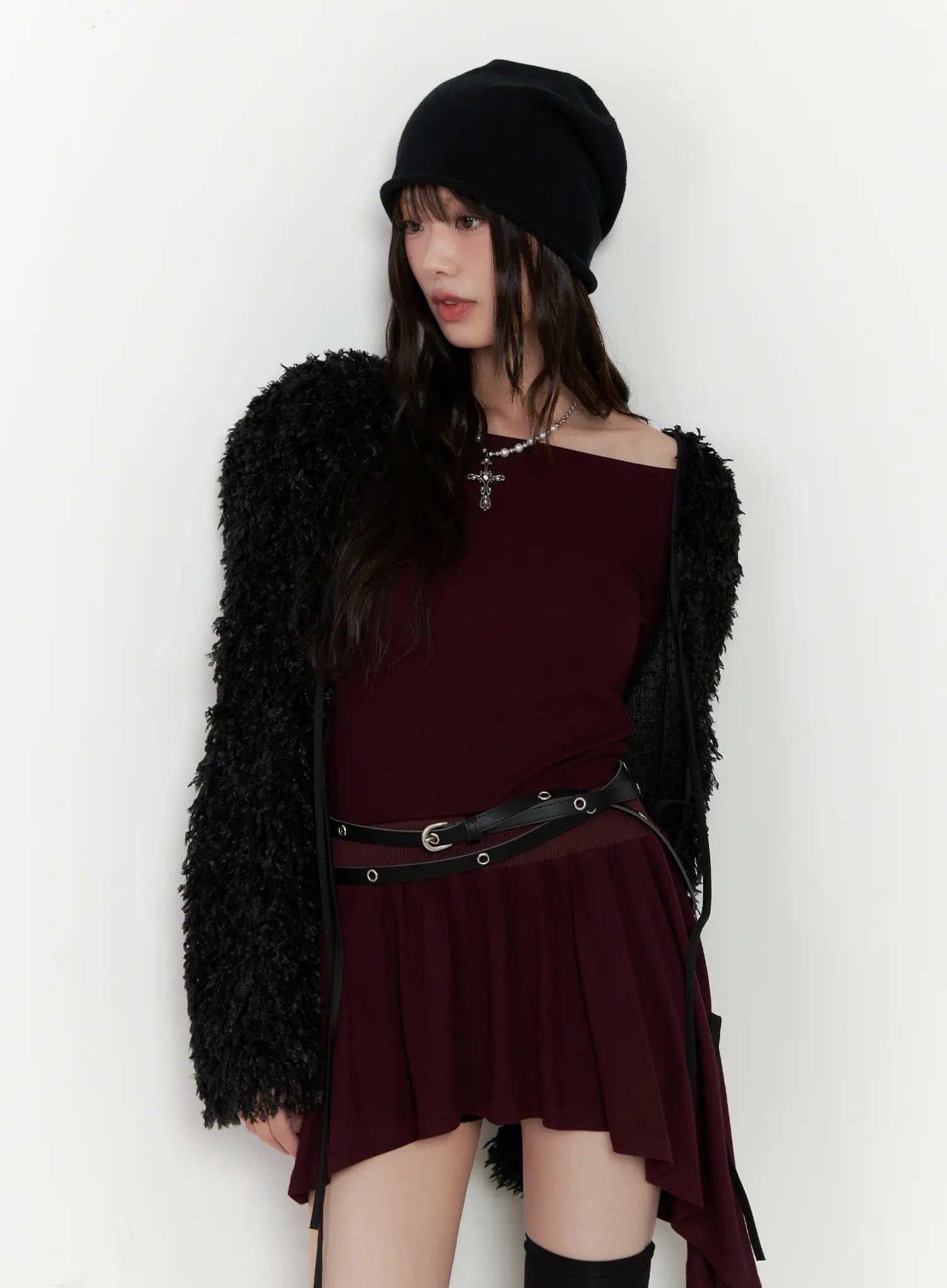 faux-fur-ribbon-cardigan-cn511