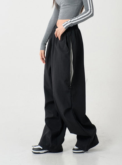 Unique Side Zipper Detailing Wide Bending Pants IS07