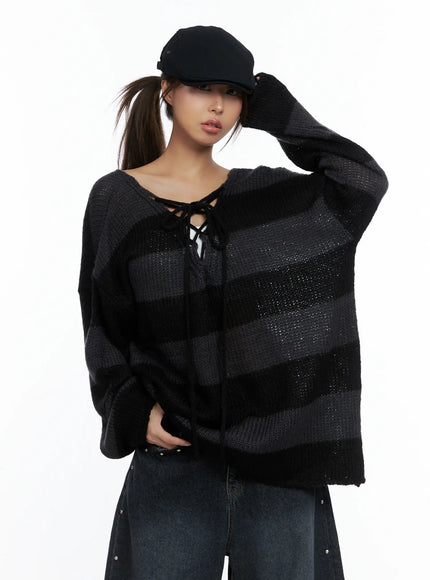 striped-lace-up-long-sleeve-knit-top-cs505