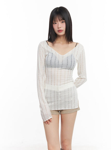 v-neck-slit-sheer-top-cy514