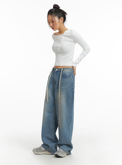 mid-waist-wide-leg-drawstring-jeans-cj429