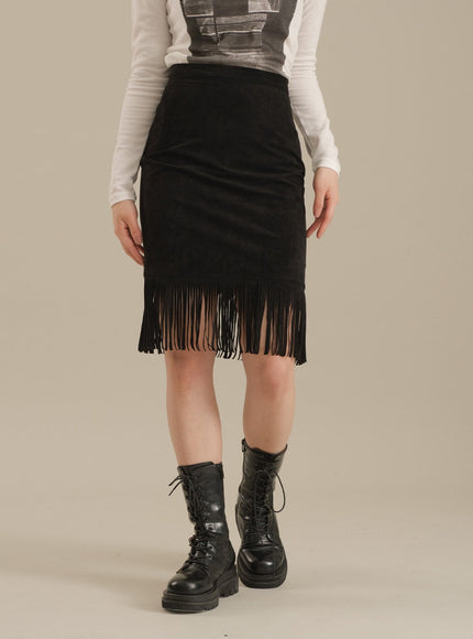 Tassel Hem Knee Length Skirt