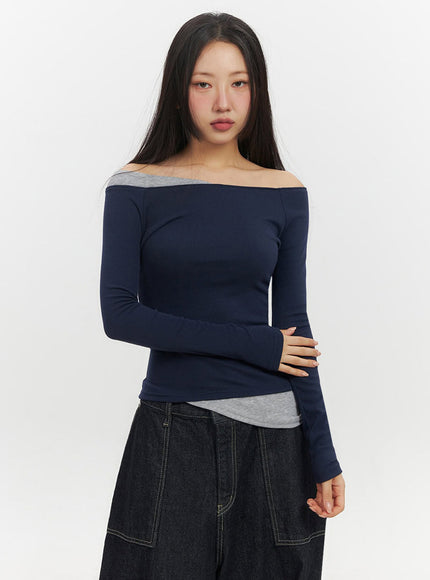 Off-Shoulder Asymmetric Long-Sleeve Top IF510