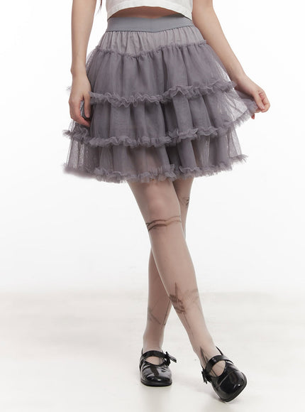 Tiered Ruffle Tulle Midi Skirt CM528