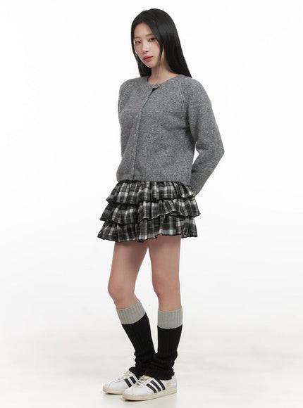 Layered Ruffle Checkered Mini Skirt CJ517