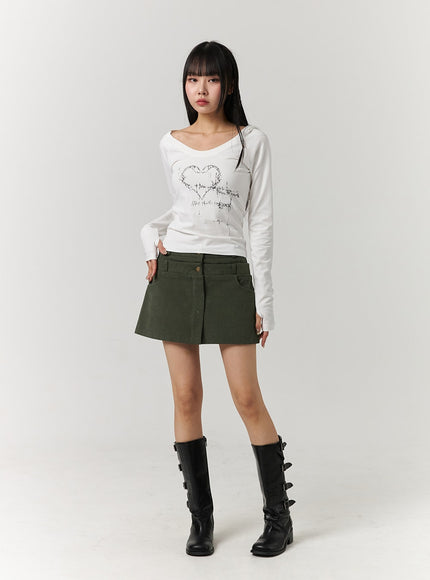 double-button-solid-mini-skirt-cj405