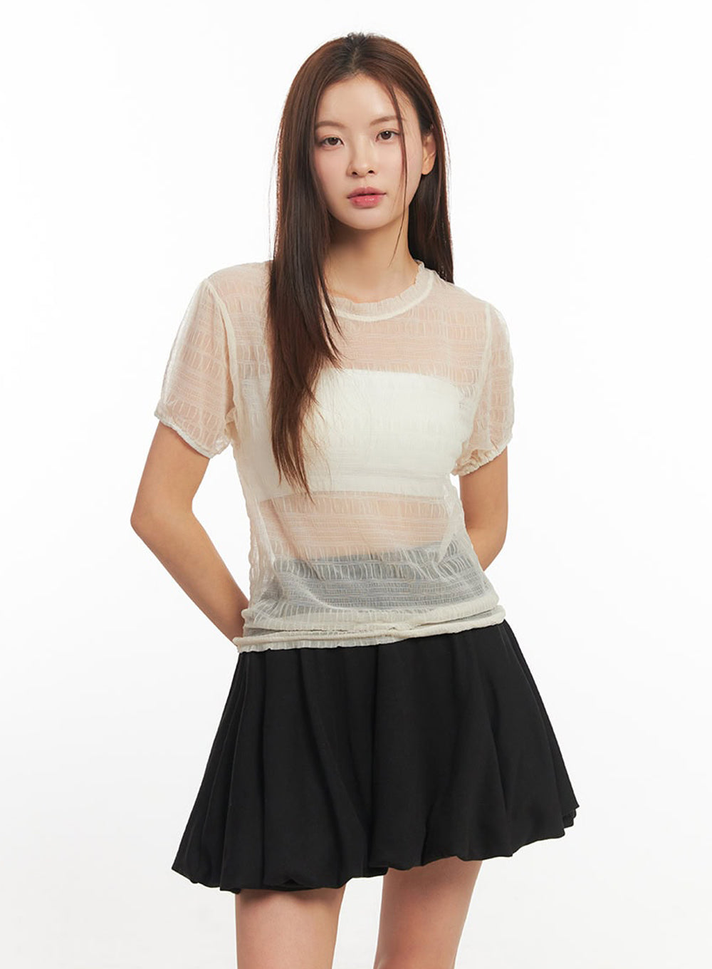 Layered Sheer Puffy Sleeve Top IM513