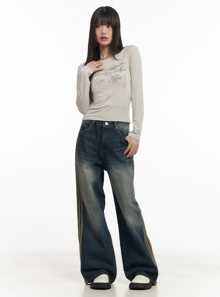 Daisee Striped Wide-Leg Jeans CF518