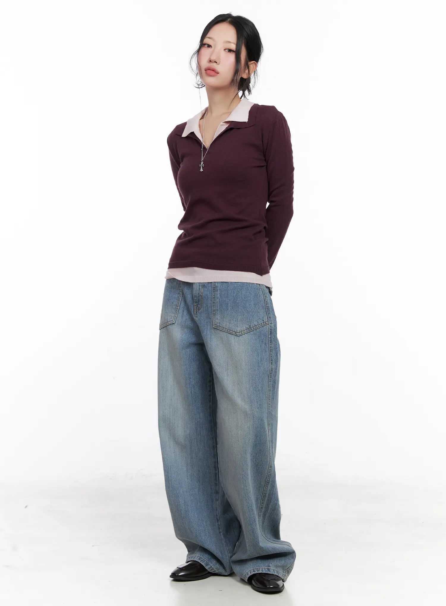 v-neck-collar-long-sleeve-top-cn514