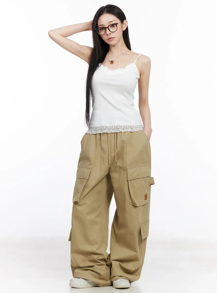 Wide Leg Cargo Pants with Elastic Waist CF519
