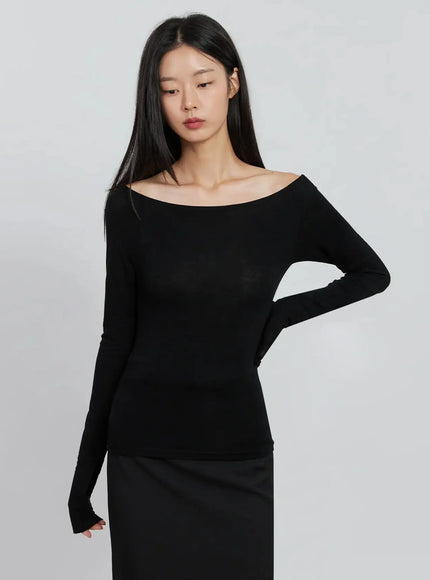 boat-neck-long-sleeve-tee-io530 / Black