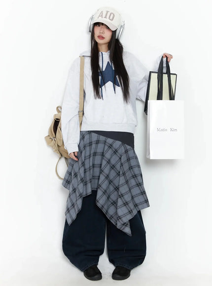 plaid-layered-asymmetric-skirt-f516