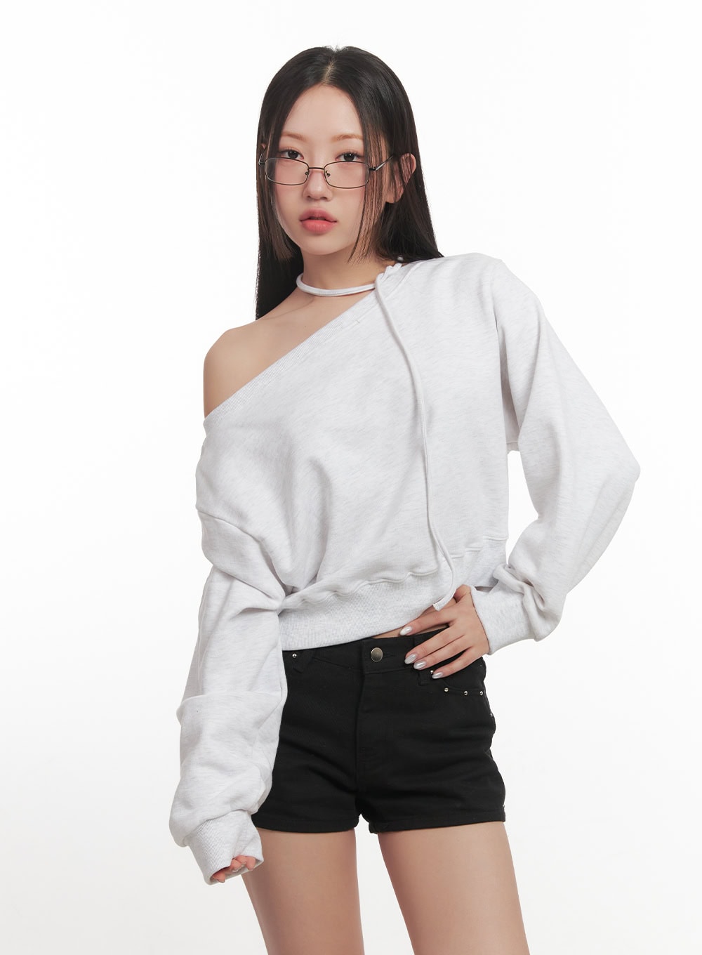 String One-Shoulder Crop Sweatshirt CF526