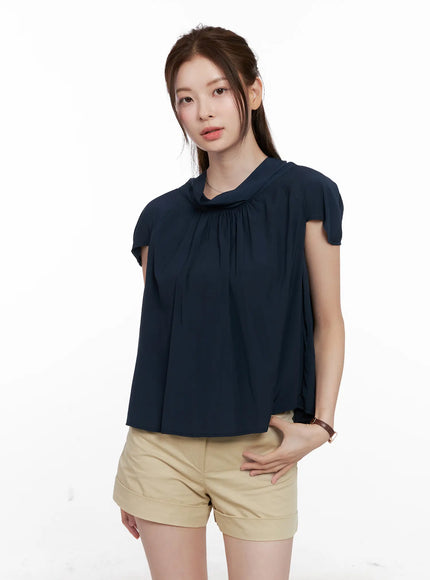 shirred-ribbon-short-sleeve-blouse-cl523