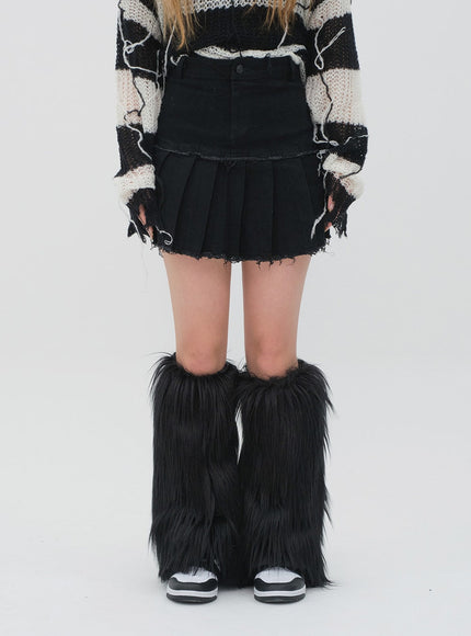 Pleated Hem Denim Skirt