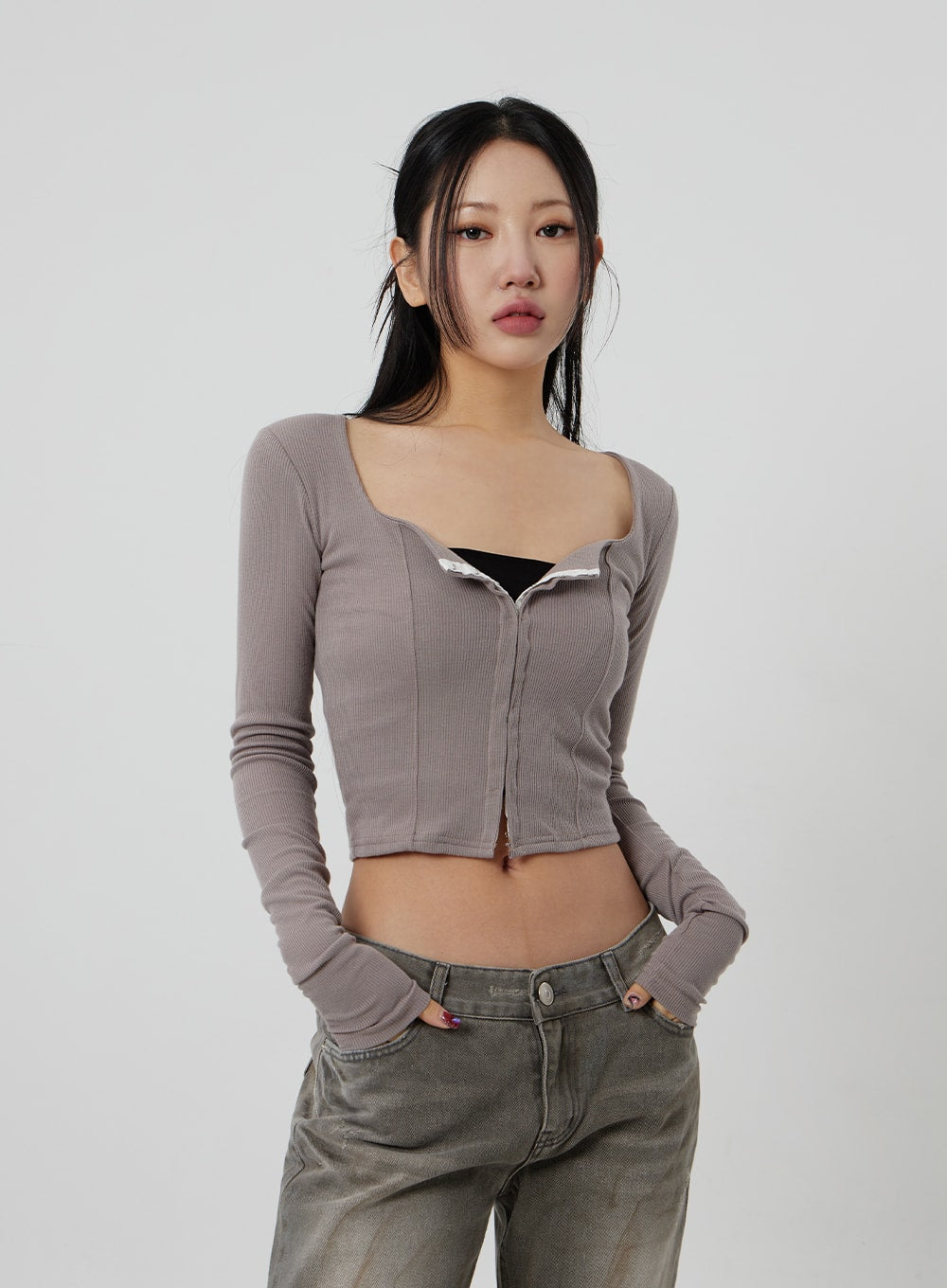Square Neck Cropped Zip-Up CF301