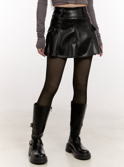 Pleated Glossy Faux-Leather Mini Skirt CJ529