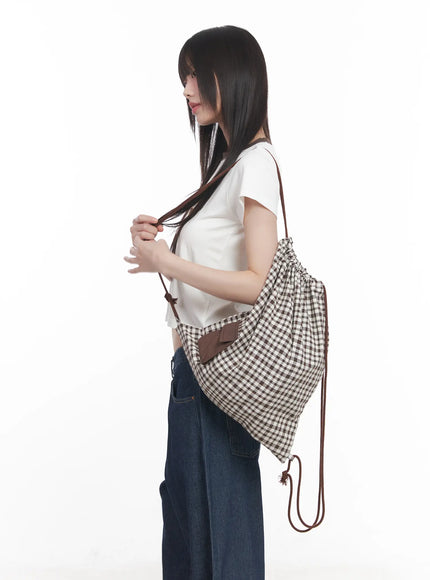 plaid-print-adjustable-drawstring-bag-cu518
