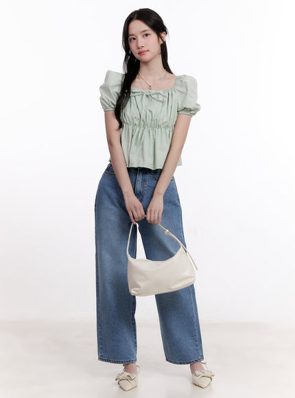 Ribbon Puff Sleeve Square Neck Top CM526
