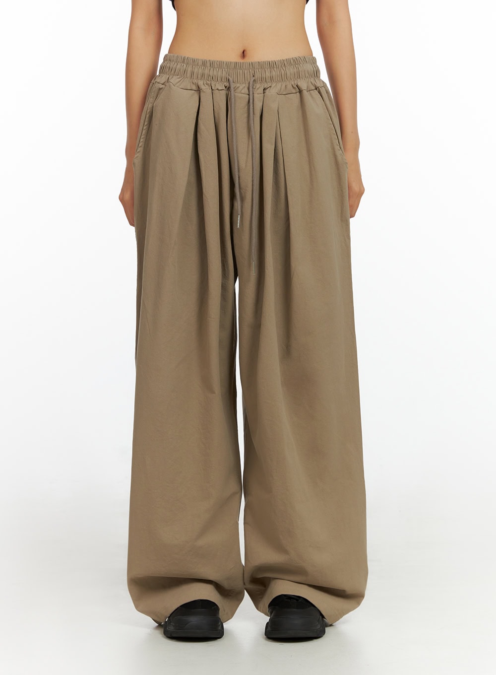 banded-wide-leg-trousers-il409 / Beige