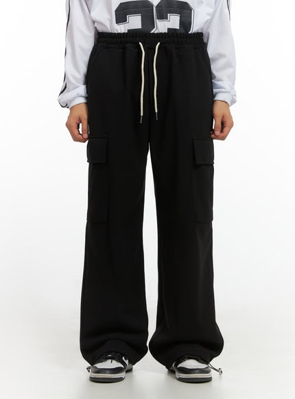 men-s-string-cargo-wide-fit-pants-io420 / Black