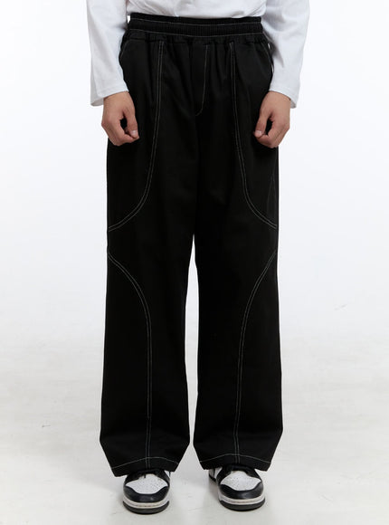 mens-cotton-stitched-wide-fit-pants-ig427 / Black