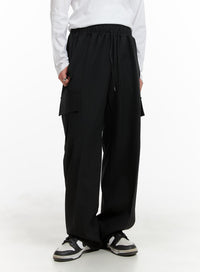 mens-basic-straight-fit-cotton-cargo-pants-ia401 / Black