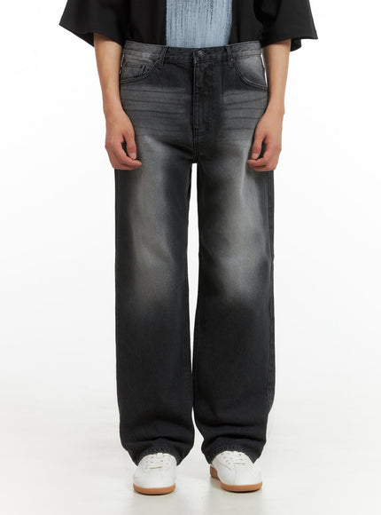 mens-washed-wide-fit-jeans-iu418 / Black