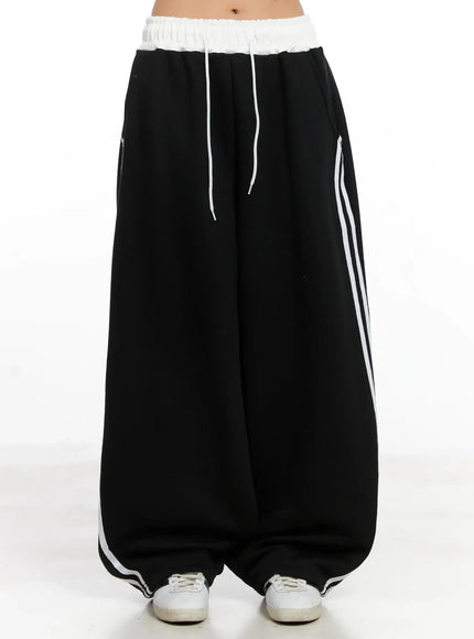 fleece-baggy-drawstring-sweatpants-in528 / Black