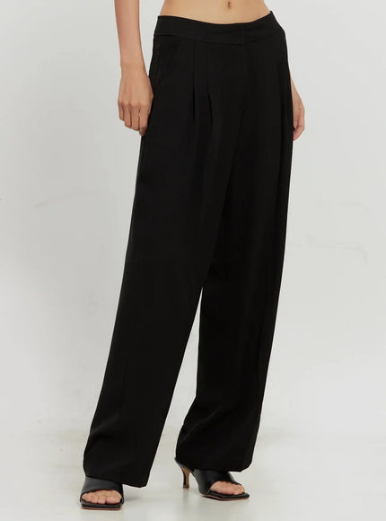 chic-pintuck-wide-leg-slacks-is516 / Black