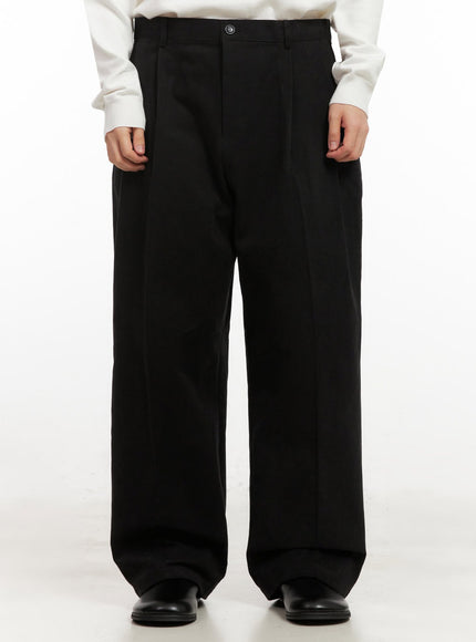 mens-fleece-lined-wide-fit-pintuck-pants-ij517 / Black