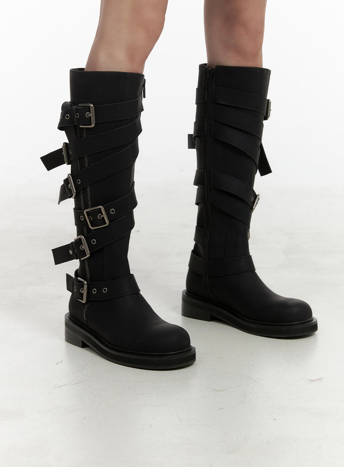 buckled-leather-knee-high-boots-oa425 / Black