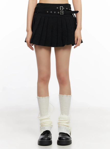 double-belt-pleated-mini-skirt-in503 / Black