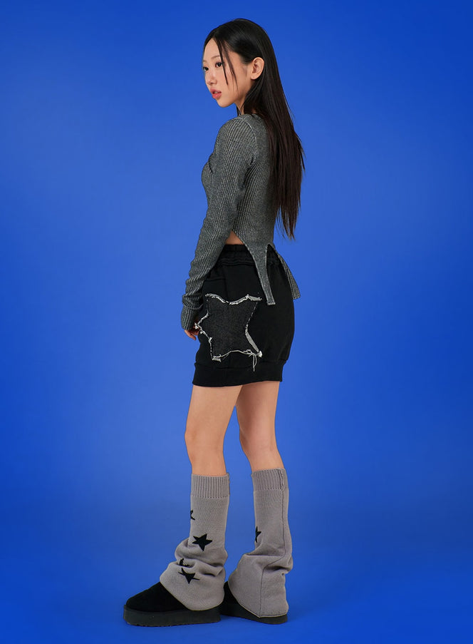 star-design-mini-skirt-ij302 / Black
