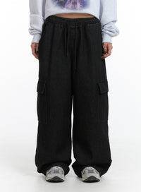 mid-waist-banding-solid-straight-pants-ij411 / Black