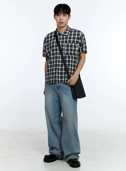 mens-plaid-short-sleeve-shirt-ig519 / Black
