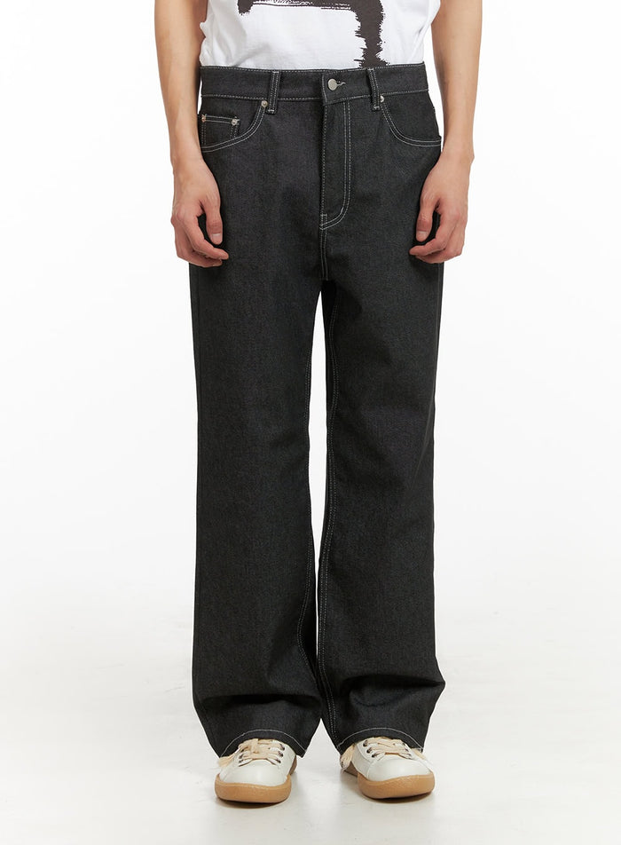 mens-stitched-wide-leg-jeans-black-iy416 / Black