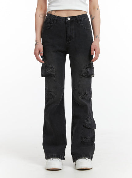 grunge-chic-cargo-bootcut-jeans-ij410 / Black